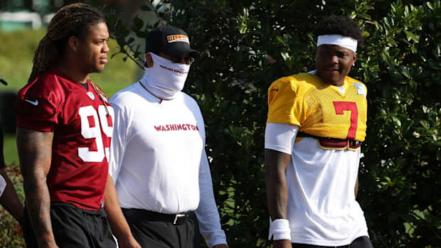 Dwayne Haskins Chase Young Ron Rivera © Geoff Burke-USA TODAY Sports
